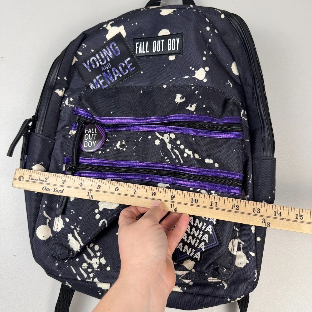 Fall Out Boy Backpack Black Paint Splatter Mania Adjustable Straps Young Menace
